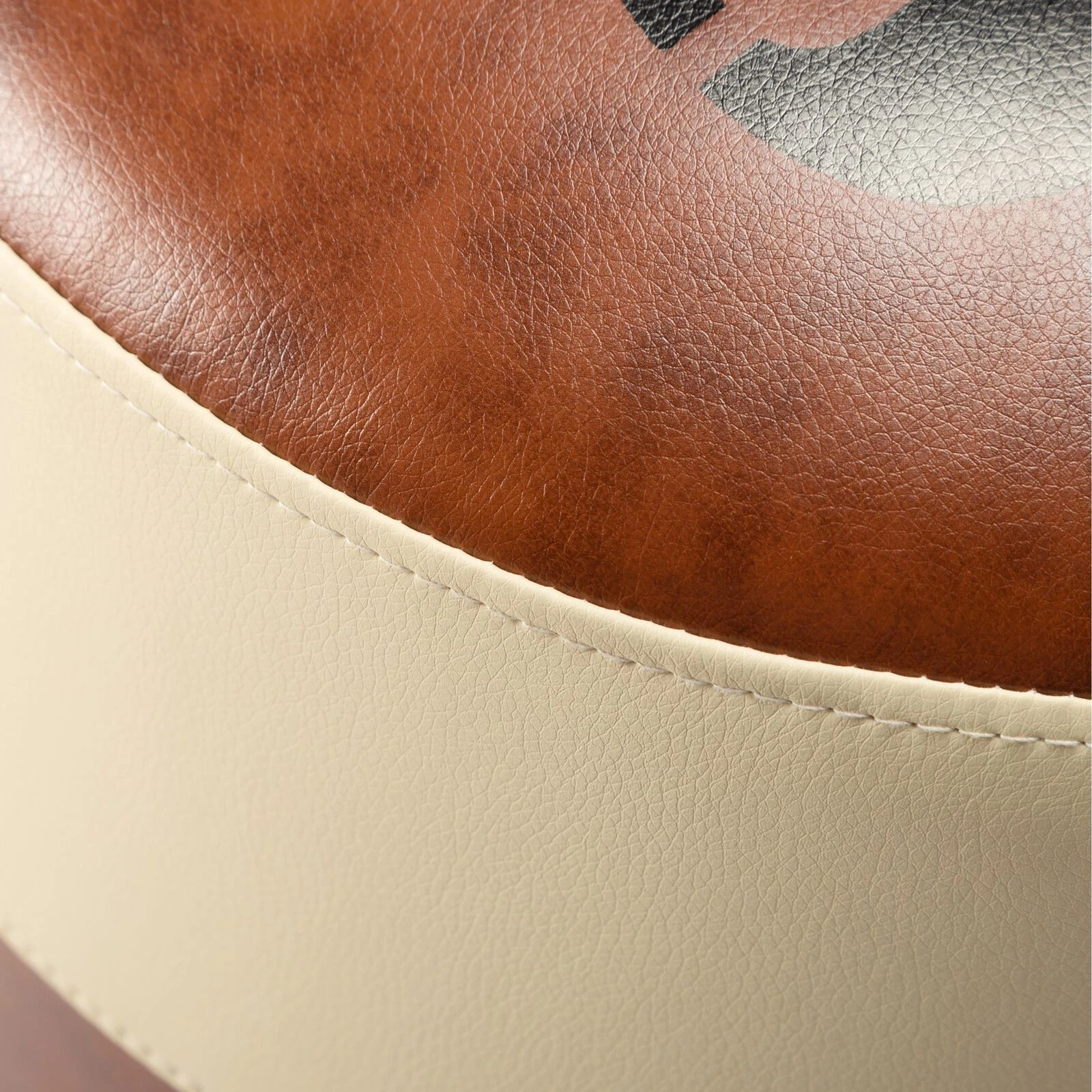 17 Inch Round Striped Paris Ottoman, Modern Brown And Beige Faux Leather-Benzara 5 17 Inch Round Striped Paris Ottoman, Modern Brown And Beige Faux Leather-Benzara - Image 3