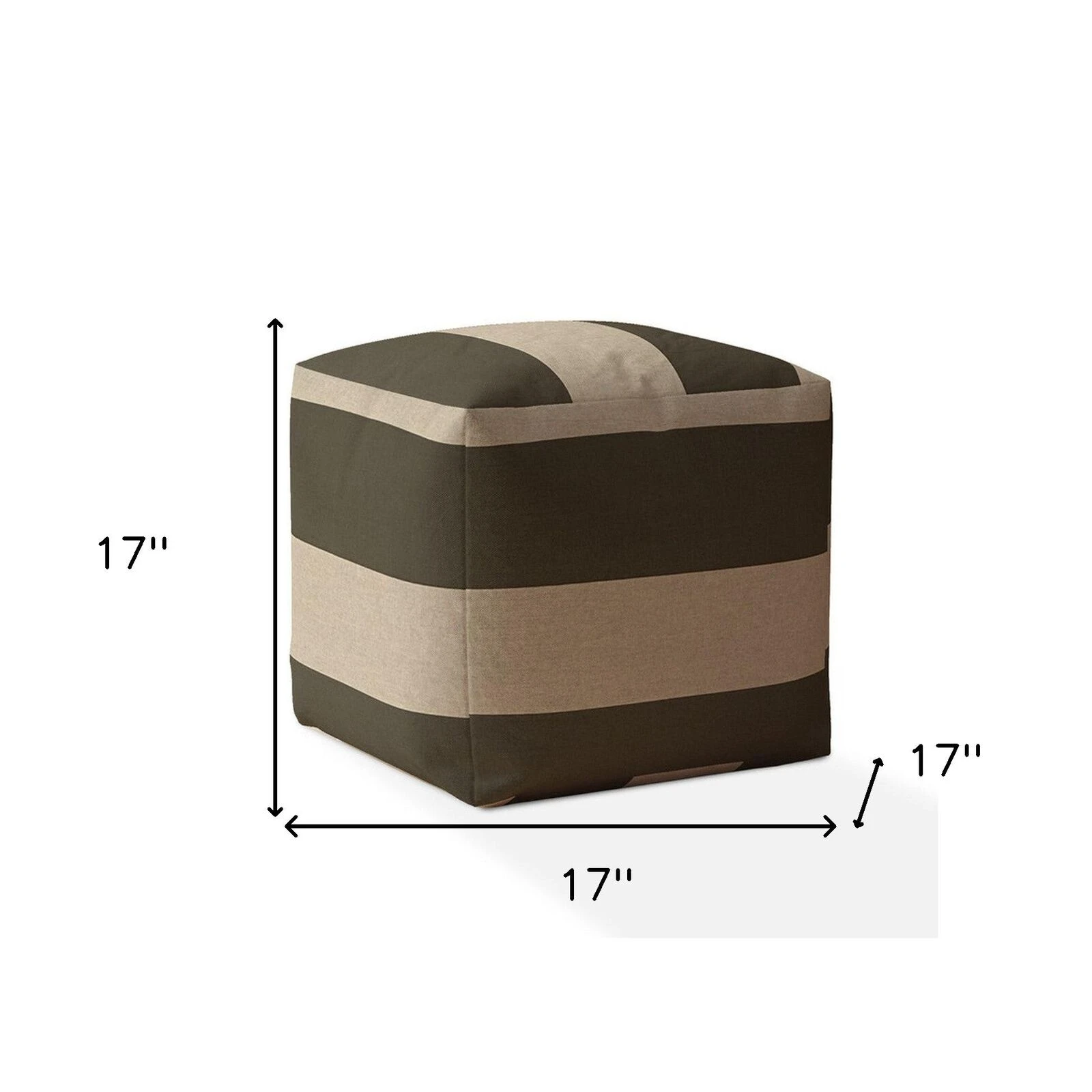 Homezia 17" Green And Beige Cotton Striped Pouf Ottoman 5 Homezia 17" Green And Beige Cotton Striped Pouf Ottoman - Image 3