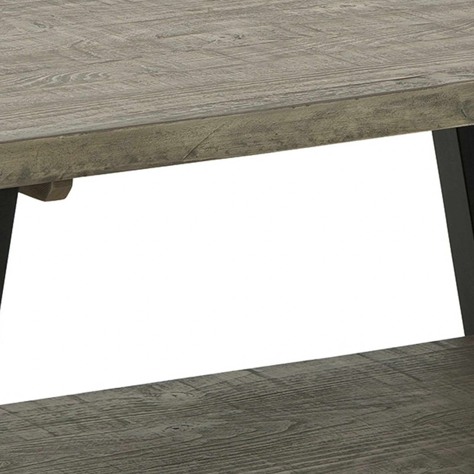 Modern 42 Inch Coffee Table, Solid Pine Wood Top, Metal Base, Muted Gray-Benzara 5 Modern 42 Inch Coffee Table, Solid Pine Wood Top, Metal Base, Muted Gray-Benzara - Image 3