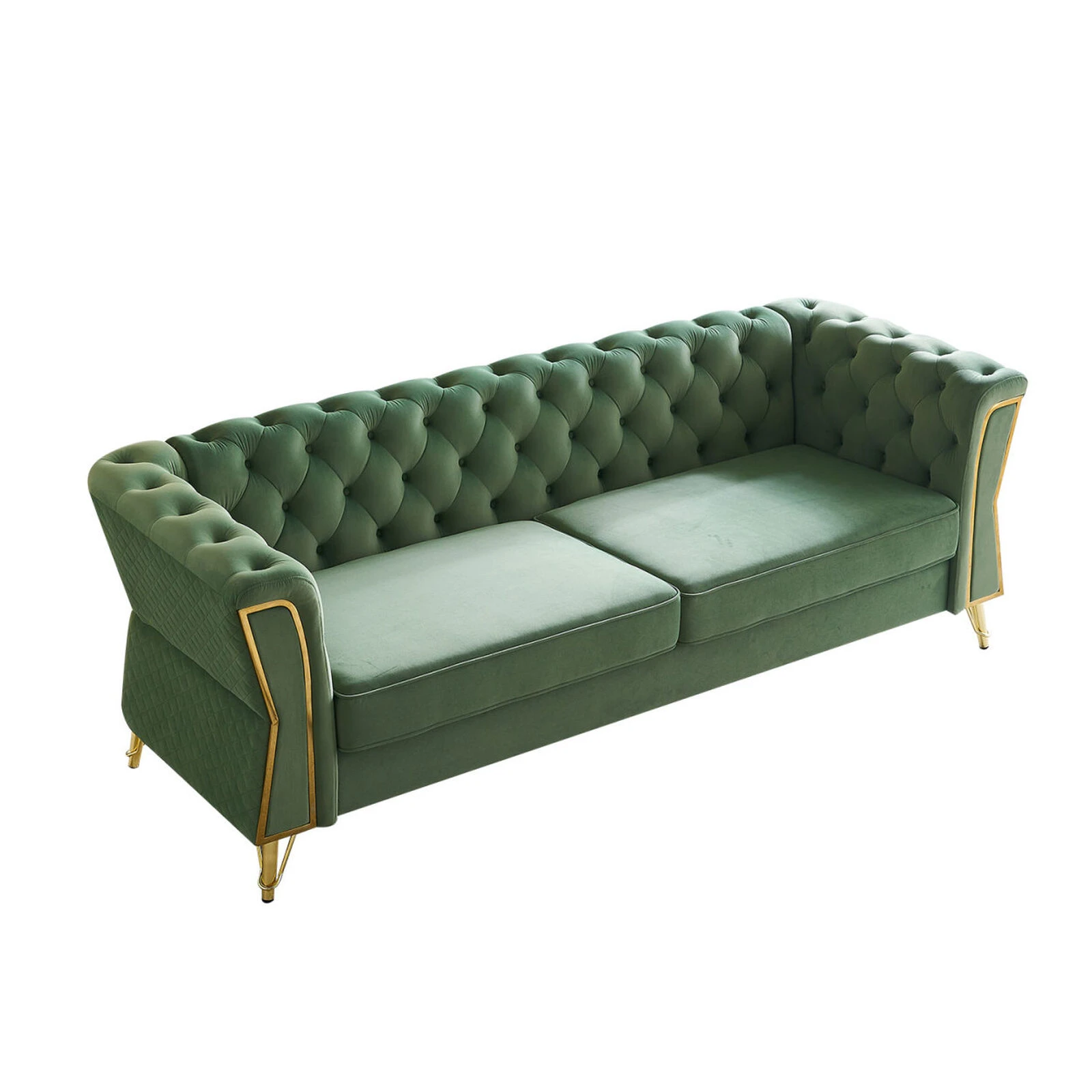 Modern Tufted Velvet Sofa 87.4 Inch For Living Room Mint Green Color 7 Modern Tufted Velvet Sofa 87.4 Inch For Living Room Mint Green Color - Image 5