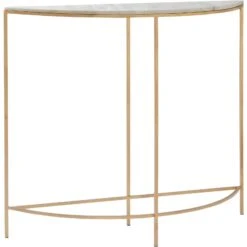 40" Gold And White Sleek Half Circle Console Table
