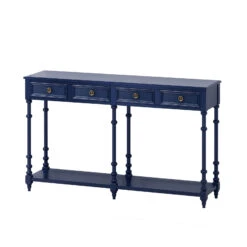 59" Retro Console Table With 2 Drawers And Bottom Shelf, For Entryway Hallway, Living Room, Painted In Blue 17 59" Retro Console Table With 2 Drawers And Bottom Shelf, For Entryway Hallway, Living Room, Painted In Blue -Olsberg shop 1b1edf2e75224450ae16817f65daafe1