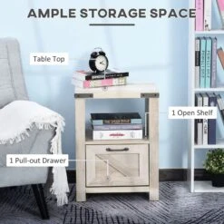 Industrial Side Table With 1 Drawer 1 Shelf Retro End Desk With Big Tabletop For Living Room Bedroom Dorm, Natural -Olsberg shop 1bae851341d041ac9b6014f7ecfc9c73