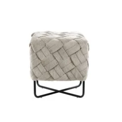 Homezia 17" Cream White Velvet And Black Cube Ottoman