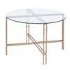 Coffee Table With X Shaped Metal Base And Round Glass Top, Gold-Benzara -Olsberg shop 1cd1889331fd4e2aa4c3672bc6833f59