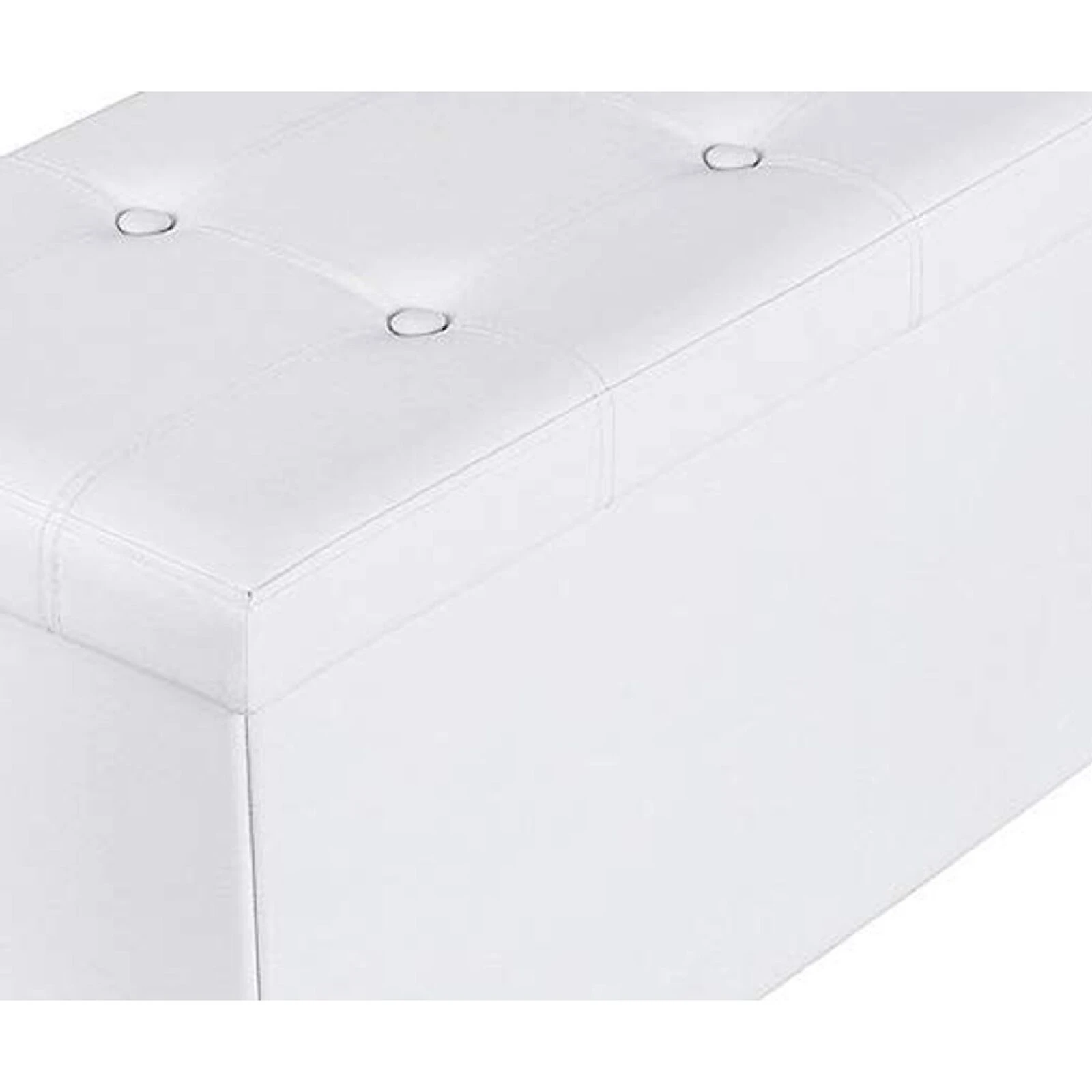Rectangular Button Tufted Leatherette Storage Ottoman Bench, White-Benzara 6 Rectangular Button Tufted Leatherette Storage Ottoman Bench, White-Benzara - Image 4