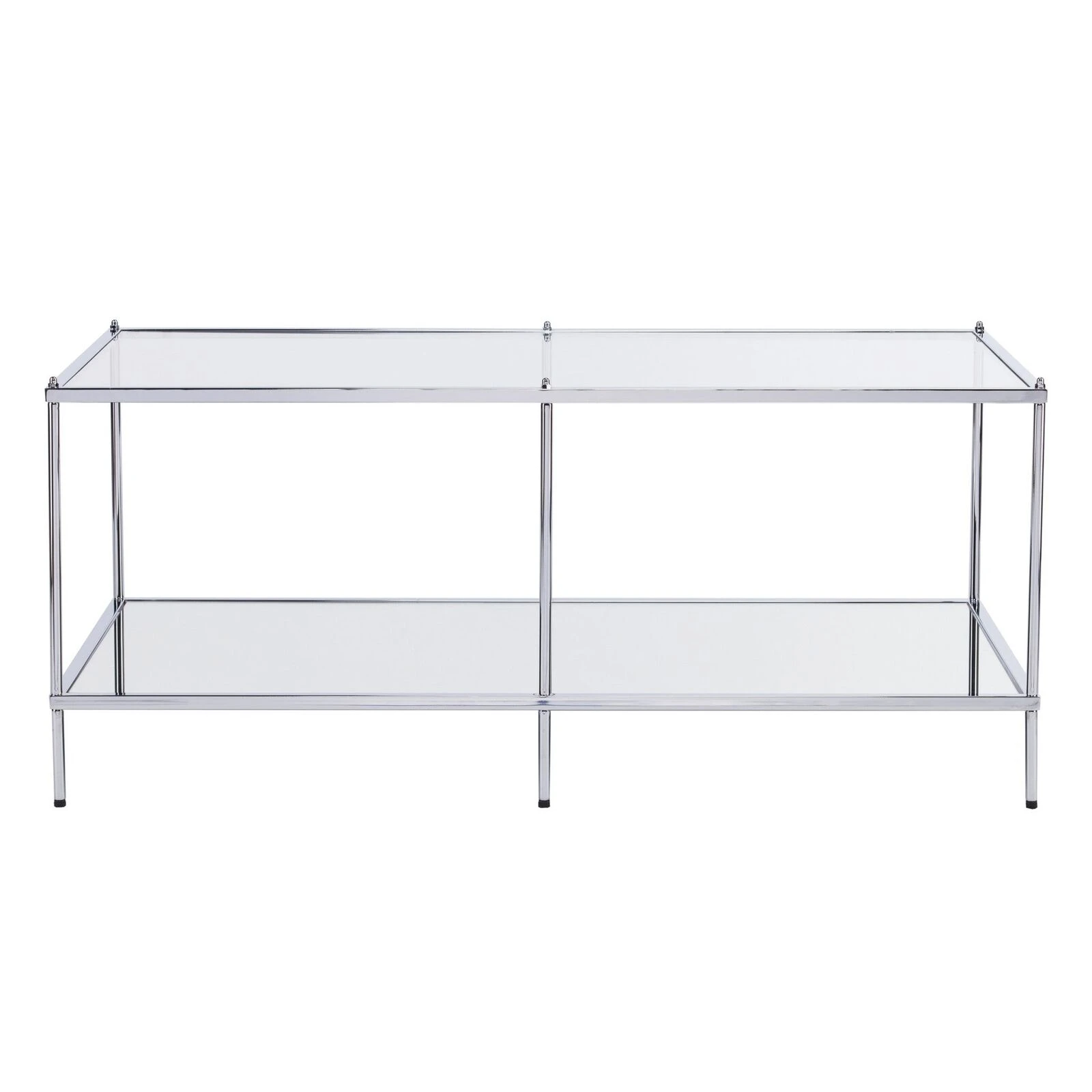 Homezia 42" Chrome Glass And Metal Rectangular Mirrored Coffee Table 3 Homezia 42" Chrome Glass And Metal Rectangular Mirrored Coffee Table