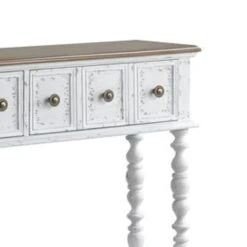 48 Inch 2 Drawer Console Table, Turned Legs, Distressed White-Benzara -Olsberg shop 1ea217e2f961489fa10555a34c689bd5