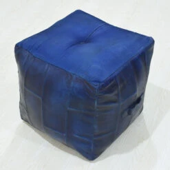 Geometric Handmade Leather Square Pouf 18"x18"x18" (Recycled Foam With Fibre Fill) Vintage Blue Color MABBBACPF25 BBH Homes -Olsberg shop 1fee7a51e03041c5abe7d639984d8a11