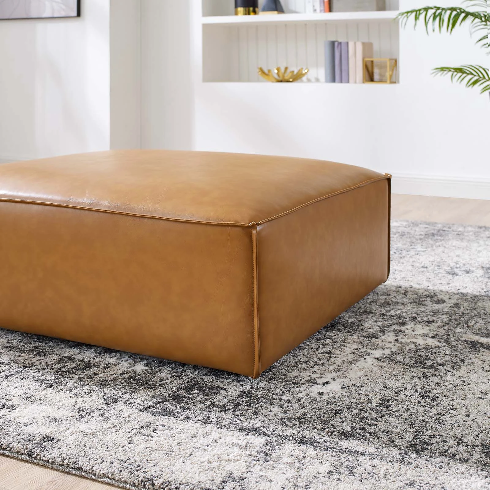 Restore Vegan Leather Ottoman Brown EEI-4496-TAN 4 Restore Vegan Leather Ottoman Brown EEI-4496-TAN - Image 2