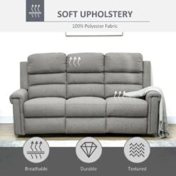 Modern 3 Seater Manual Reclining Sofa Lounger With Easy Pull Handles, And Adjustable Footrest, Grey 13 Modern 3 Seater Manual Reclining Sofa Lounger With Easy Pull Handles, And Adjustable Footrest, Grey -Olsberg shop 211ee84905924f7e97bb90293e3c5101