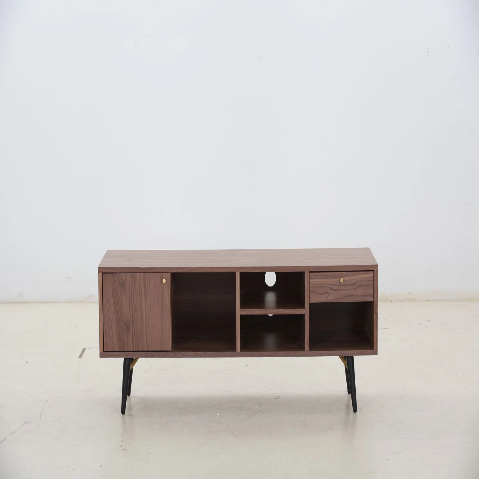Mid Century Modern Low Profile Media Console TV Stand Walnut Stylish And Functional Sleek Design With Ample Storage Space 4 Mid Century Modern Low Profile Media Console TV Stand Walnut Stylish And Functional Sleek Design With Ample Storage Space - Image 2