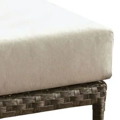 Faux Wicker Patio Ottoman With Fabric Box Cushion, Gray And Beige-Benzara -Olsberg shop 21abc9ea905e42439a51d1eb6d31d2fa