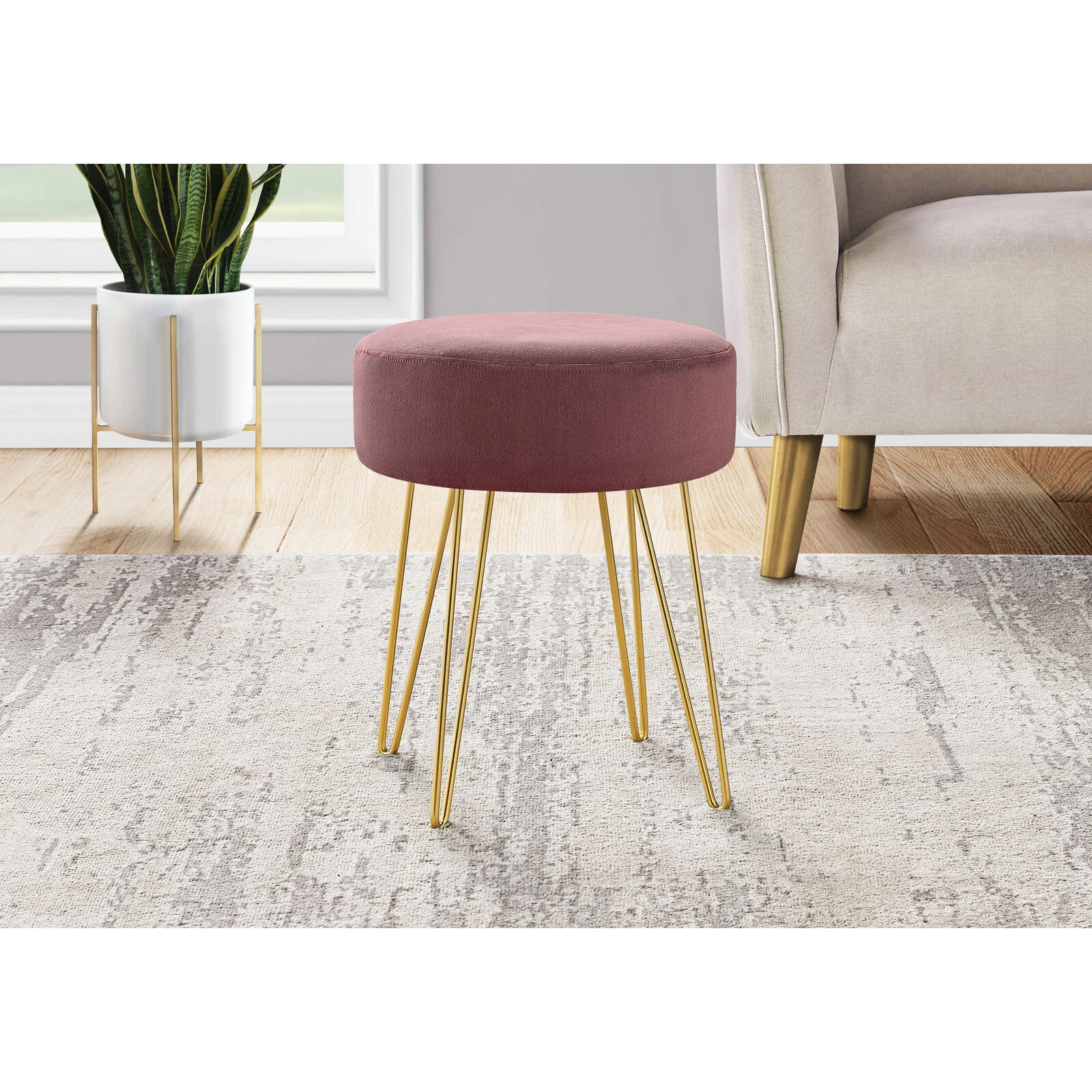 Monarch Specialties I 9000 Ottoman, Pouf, Footrest, Foot Stool, 14" Round, Fabric, Metal Legs, Contemporary, Modern 4 Monarch Specialties I 9000 Ottoman, Pouf, Footrest, Foot Stool, 14" Round, Fabric, Metal Legs, Contemporary, Modern - Image 2