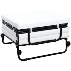 Portable Folding Bed, Single Guest Bed Convertible Sleeper Ottoman With Wheels, Mattress For Bedroom & Office, White