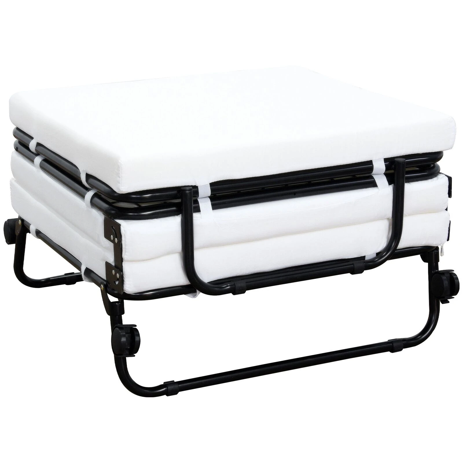 Portable Folding Bed, Single Guest Bed Convertible Sleeper Ottoman With Wheels, Mattress For Bedroom & Office, White 3 Portable Folding Bed, Single Guest Bed Convertible Sleeper Ottoman With Wheels, Mattress For Bedroom & Office, White