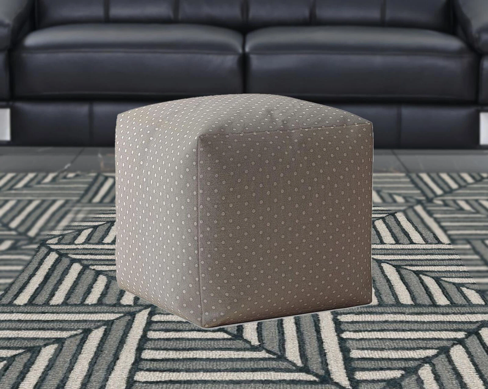 Homezia 17" Grey Cotton Polka Dots Pouf Ottoman 7 Homezia 17" Grey Cotton Polka Dots Pouf Ottoman - Image 5