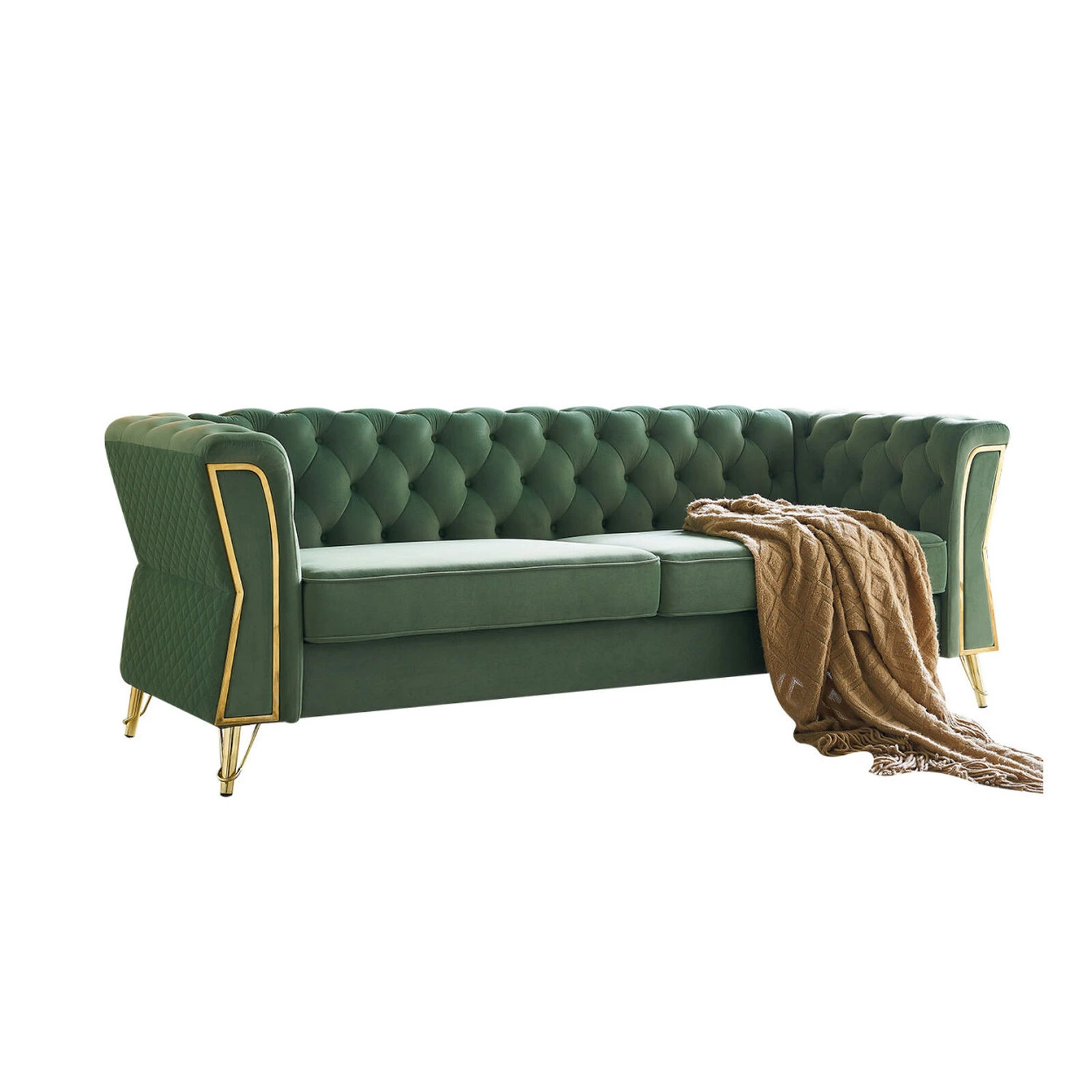 Modern Tufted Velvet Sofa 87.4 Inch For Living Room Mint Green Color 5 Modern Tufted Velvet Sofa 87.4 Inch For Living Room Mint Green Color - Image 3