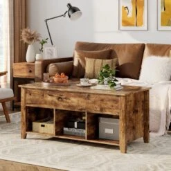 QuikFurn Rustic FarmHouse Tan Wooden Lift Top Coffee Table -Olsberg shop 24413f18f07b4146b0d0b04f6bbd33dd