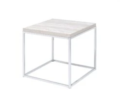 Homezia 24" Chrome And White Oak Manufactured Wood And Metal Square End Table