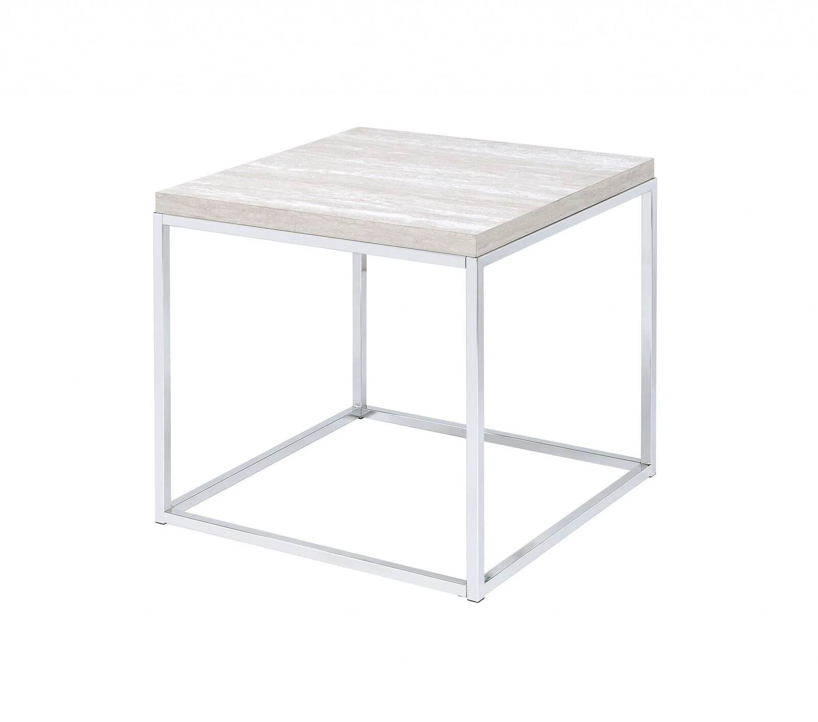 Homezia 24" Chrome And White Oak Manufactured Wood And Metal Square End Table 3 Homezia 24" Chrome And White Oak Manufactured Wood And Metal Square End Table