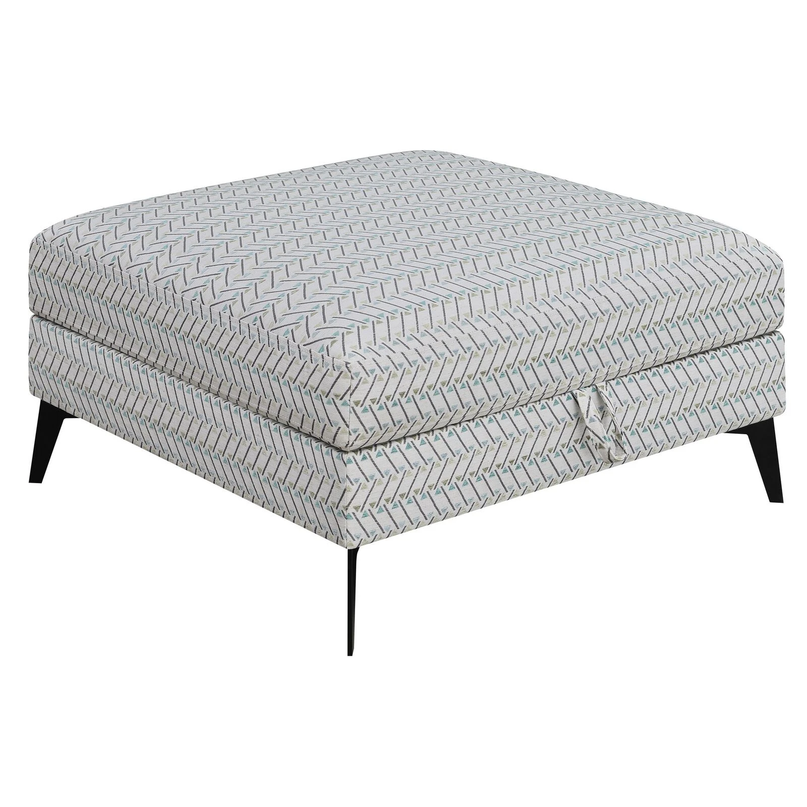 35 Inch Ottoman With Storage, Upholstered Geometric Pattern Printed Fabric-Benzara 3 35 Inch Ottoman With Storage, Upholstered Geometric Pattern Printed Fabric-Benzara