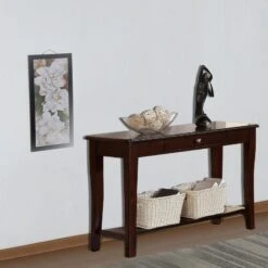 Wooden Console Table With One Drawers Brown-Benzara -Olsberg shop 25f337fa0da147d1800f9f47905c0d85