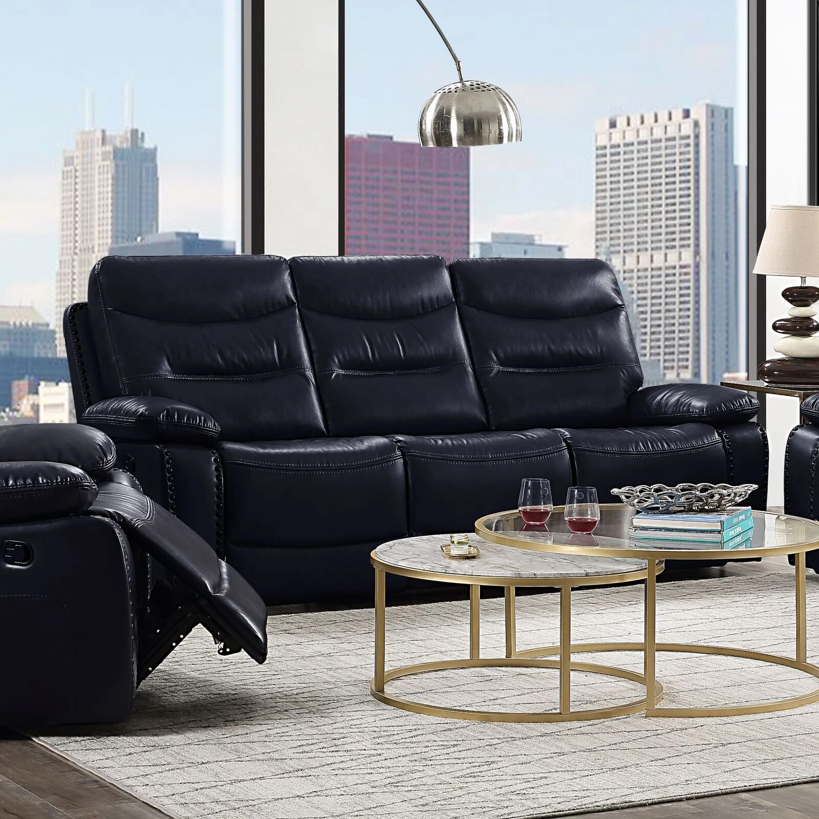 Aashi Sofa (Motion), Navy Leather-Gel Match 4 Aashi Sofa (Motion), Navy Leather-Gel Match - Image 2