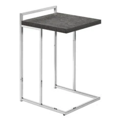 Monarch Specialties I 3637 Accent Table, C-shaped, End, Side, Snack, Living Room, Bedroom, Metal, Laminate, Grey, Chrome, Contemporary, Modern