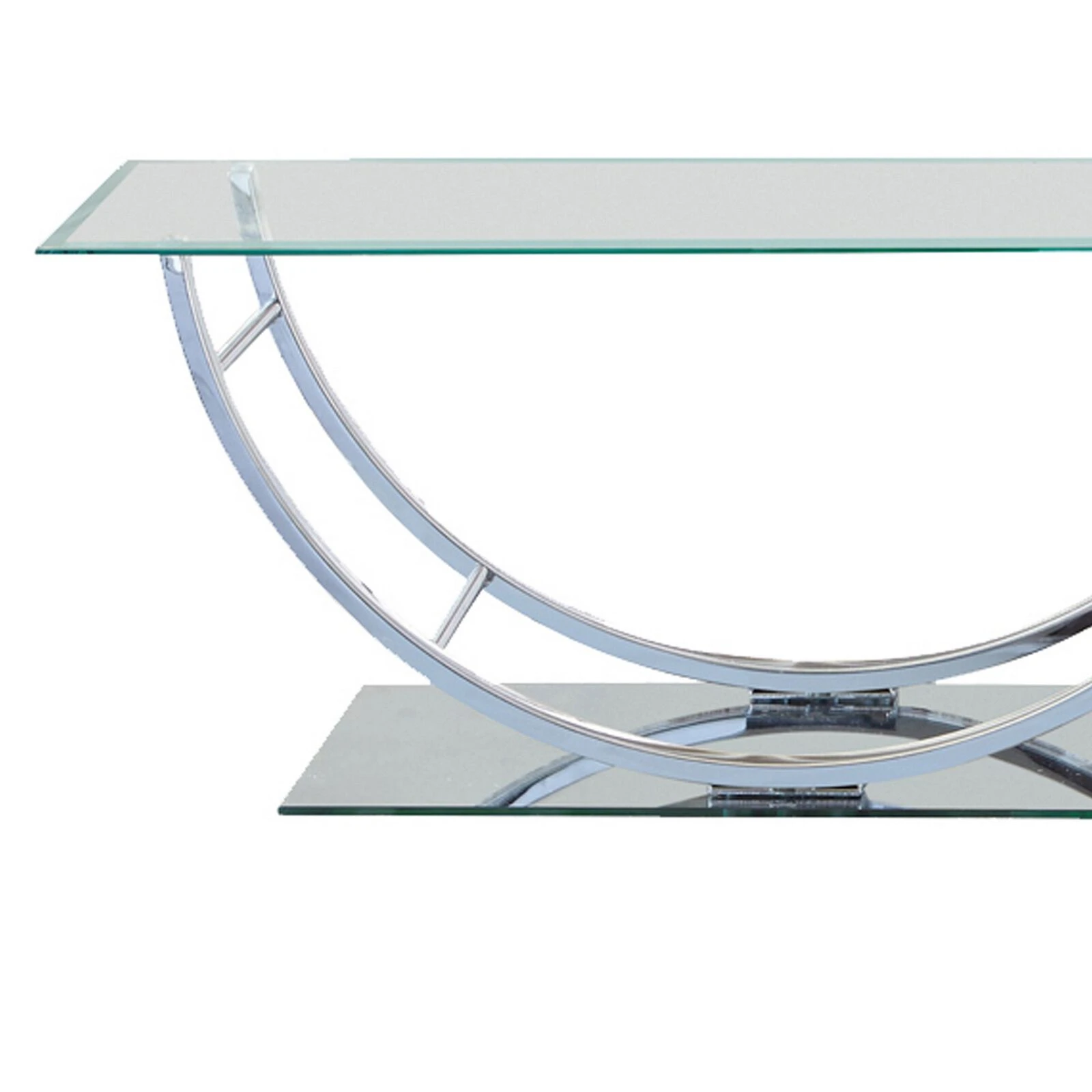 Tempered Glass Top Coffee Table With U Shape Metal Frame, Chrome And Clear-Benzara 6 Tempered Glass Top Coffee Table With U Shape Metal Frame, Chrome And Clear-Benzara - Image 4