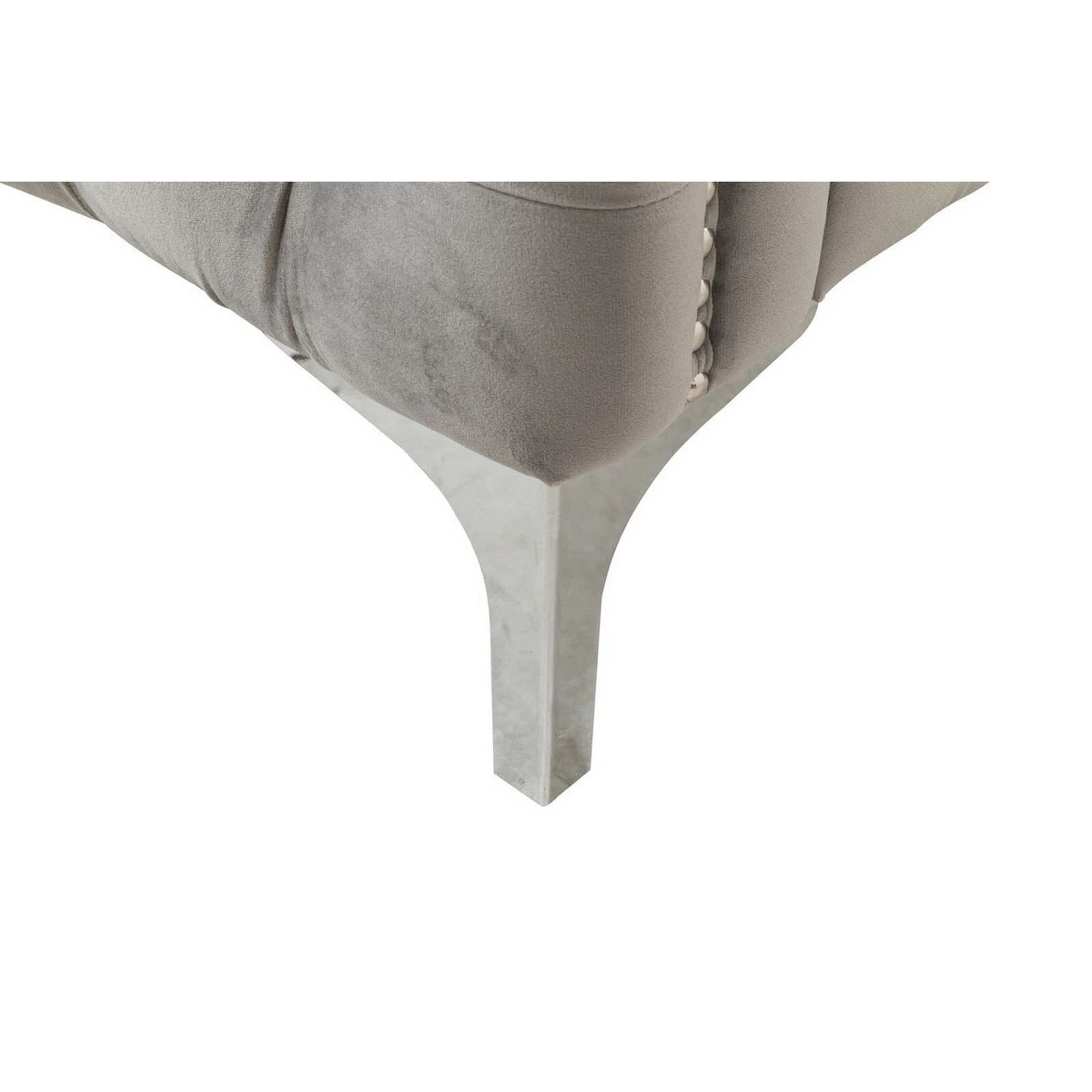 Joel 73 Inch Modern Sofa With 3 Pillows, Tufted Gray Velvet, Silver Legs-Benzara 4 Joel 73 Inch Modern Sofa With 3 Pillows, Tufted Gray Velvet, Silver Legs-Benzara - Image 2