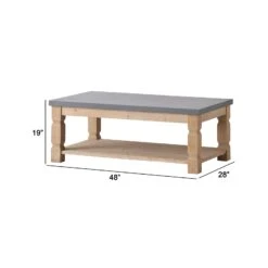 48 Inch Coffee Table, Rectangular, Concrete Top, Wood Frame, Rustic, Gray-Benzara -Olsberg shop 299a006c37ba444d83a436662a1e33b1