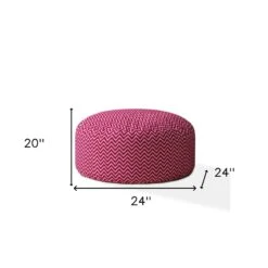 Homezia 24" Pink Cotton Round Chevron Pouf Ottoman -Olsberg shop 2b7ede58e1c546339d8bdd865d06210f