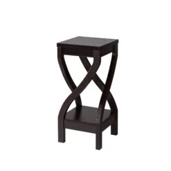 26" Red Cocoa Curved Leg Plant Stand With Bottom Shelf