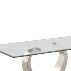 Floating Glass Top Coffee Table With Metal Support, Clear And Silver-Benzara -Olsberg shop 2be317cc2057469e8573a9348f4da53b