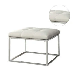 Contemporary Metal Base Ottoman, White -Olsberg shop 2c5d87dd18d44fe78b1af606b50bdc85