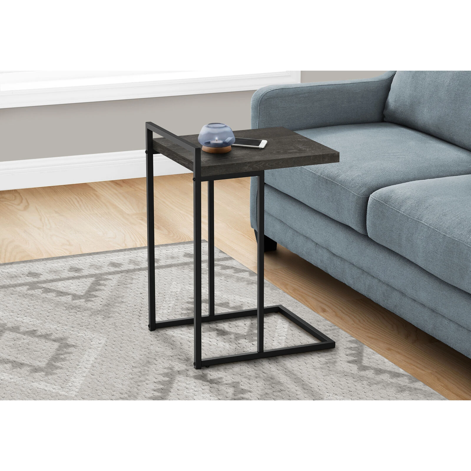 Monarch Specialties I 3633 Accent Table, C-shaped, End, Side, Snack, Living Room, Bedroom, Metal, Laminate, Black, Contemporary, Modern 4 Monarch Specialties I 3633 Accent Table, C-shaped, End, Side, Snack, Living Room, Bedroom, Metal, Laminate, Black, Contemporary, Modern - Image 2