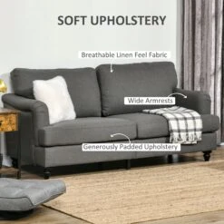 Grey 3-Seater Sofa Couch, 71" Modern Linen Fabric Sofa With Rubber Wood Legs And Slatted Frame 13 Grey 3-Seater Sofa Couch, 71" Modern Linen Fabric Sofa With Rubber Wood Legs And Slatted Frame -Olsberg shop 2c7c9962a72c4c10a78144b8f813cae4