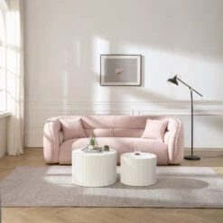 90.6" Mid Century Modern Curved Sofa Counch Living Room Sofa, PINK 12 90.6" Mid Century Modern Curved Sofa Counch Living Room Sofa, PINK -Olsberg shop 2ce2f179b0724e40abca8754c7147e92