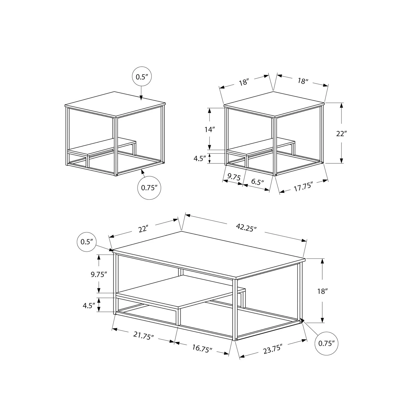 Monarch Specialties I 7961P Table Set, 3pcs Set, Coffee, End, Side, Accent, Living Room, Metal, Laminate, White, Grey, Contemporary, Modern 5 Monarch Specialties I 7961P Table Set, 3pcs Set, Coffee, End, Side, Accent, Living Room, Metal, Laminate, White, Grey, Contemporary, Modern - Image 3
