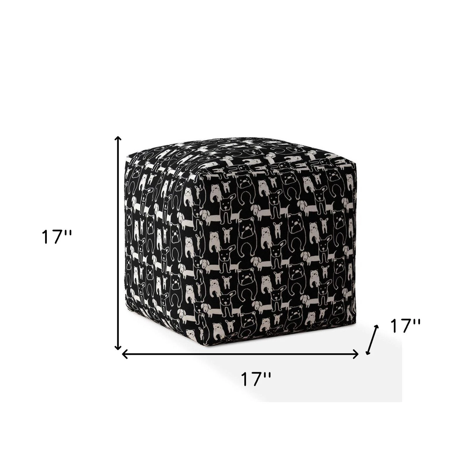 Homezia 17" Black Cotton Dog Print Pouf Ottoman 5 Homezia 17" Black Cotton Dog Print Pouf Ottoman - Image 3