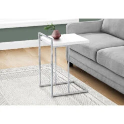 Monarch Specialties I 3636 Accent Table, C-shaped, End, Side, Snack, Living Room, Bedroom, Metal, Laminate, Glossy White, Chrome, Contemporary, Modern 11 Monarch Specialties I 3636 Accent Table, C-shaped, End, Side, Snack, Living Room, Bedroom, Metal, Laminate, Glossy White, Chrome, Contemporary, Modern -Olsberg shop 2f72928d3be54e47a2a2089cf90b9dc5