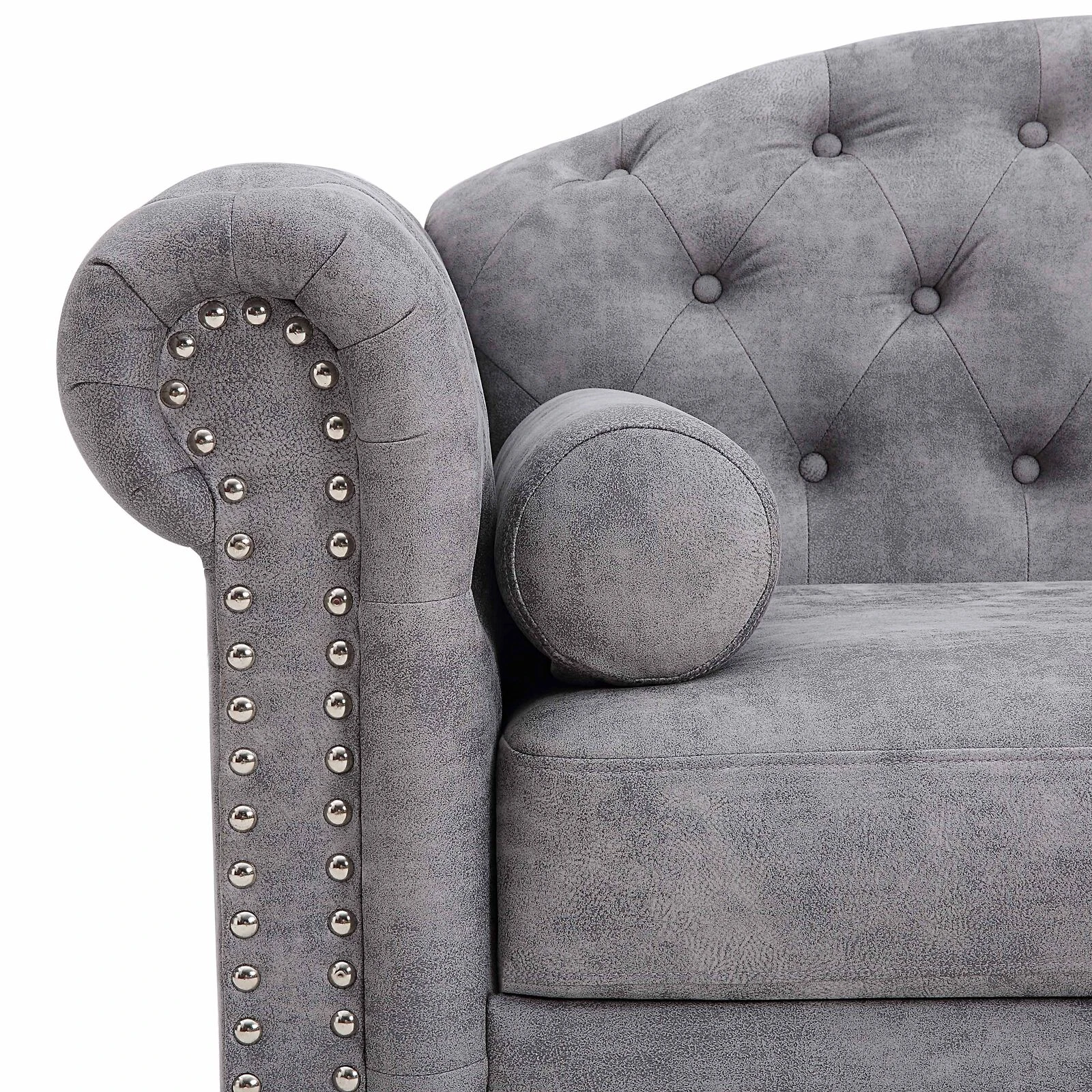 Classic Traditional Living Room Upholstered Sofa With High-tech Fabric Surface/ Chesterfield Tufted Fabric Sofa Couch, Large-Grey 7 Classic Traditional Living Room Upholstered Sofa With High-tech Fabric Surface/ Chesterfield Tufted Fabric Sofa Couch, Large-Grey - Image 5