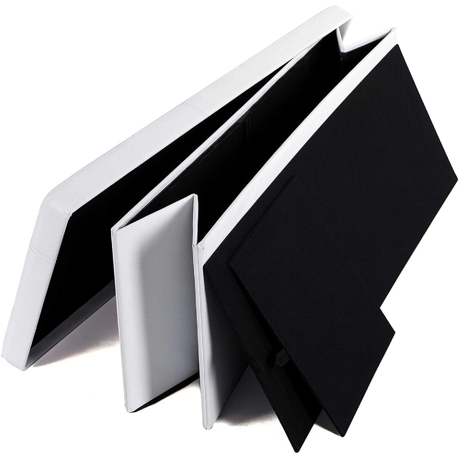 Rectangular Button Tufted Leatherette Storage Ottoman Bench, White-Benzara 5 Rectangular Button Tufted Leatherette Storage Ottoman Bench, White-Benzara - Image 3