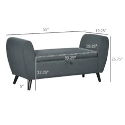 Modern Upholstered Storage Bench With Arms, Linen-Feel Fabric Ottoman Bench For Bedroom, Entryway, And Living Room, Dark Grey -Olsberg shop 326a16219244442c9208755807130e0a