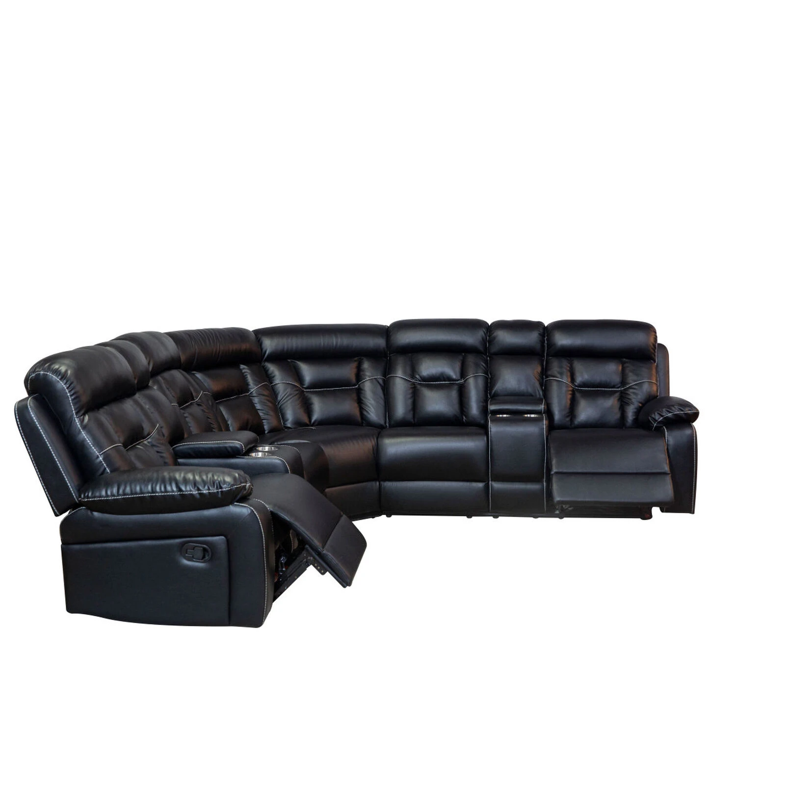 Manual Reclining Sofa Faux Leather Sofa Set Black 3 Manual Reclining Sofa Faux Leather Sofa Set Black