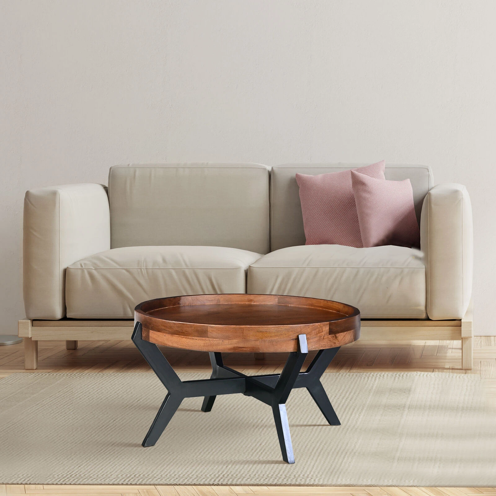 Industrial Acacia Wood Tray Coffee Table 11 Industrial Acacia Wood Tray Coffee Table - Image 9