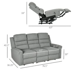 Modern 3 Seater Manual Reclining Sofa Lounger With Easy Pull Handles, And Adjustable Footrest, Grey 10 Modern 3 Seater Manual Reclining Sofa Lounger With Easy Pull Handles, And Adjustable Footrest, Grey -Olsberg shop 34426991faa2438abec29d09749f6bec