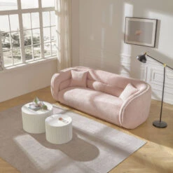 90.6" Mid Century Modern Curved Sofa Counch Living Room Sofa, PINK 13 90.6" Mid Century Modern Curved Sofa Counch Living Room Sofa, PINK -Olsberg shop 34fc52d761164306b9ac83d2f935298f