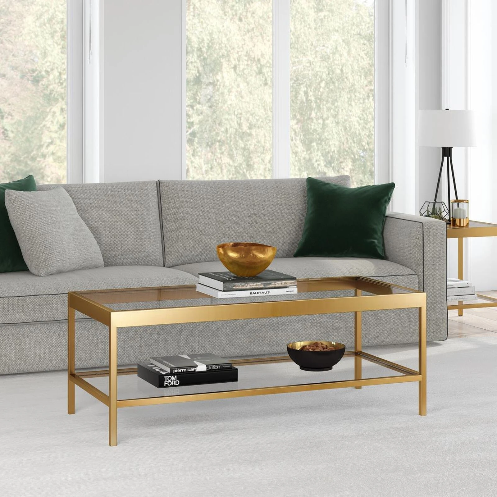 Henn & Hart Alexis 45 In. Brass Finish Coffee Table 3 Henn & Hart Alexis 45 In. Brass Finish Coffee Table
